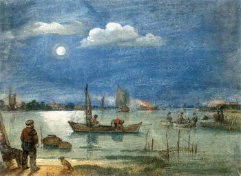 Hendrick Avercamp : Fishermen By Moonlight